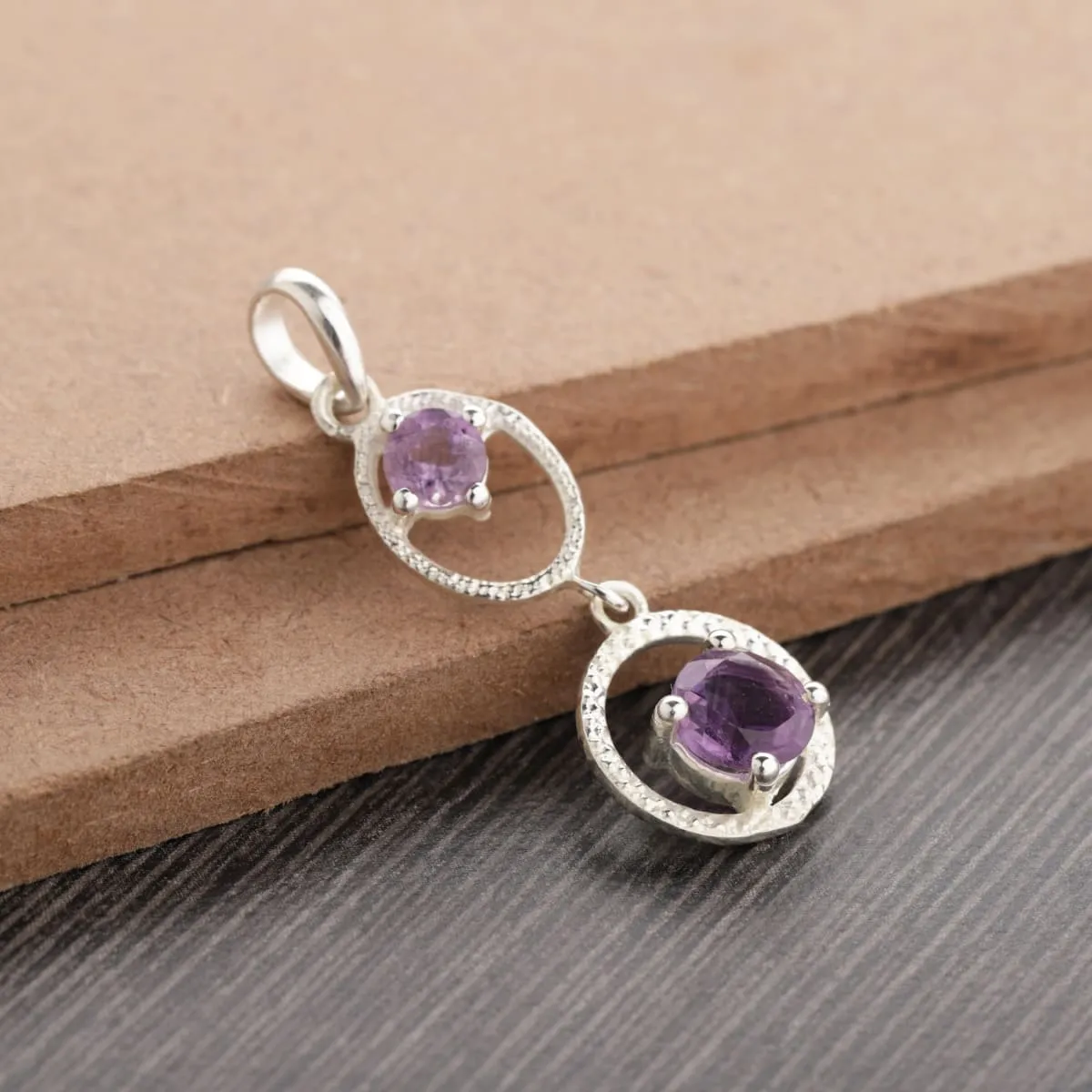 Natural Amethyst Sterling Silver Pendant Round Amethyst Pendant