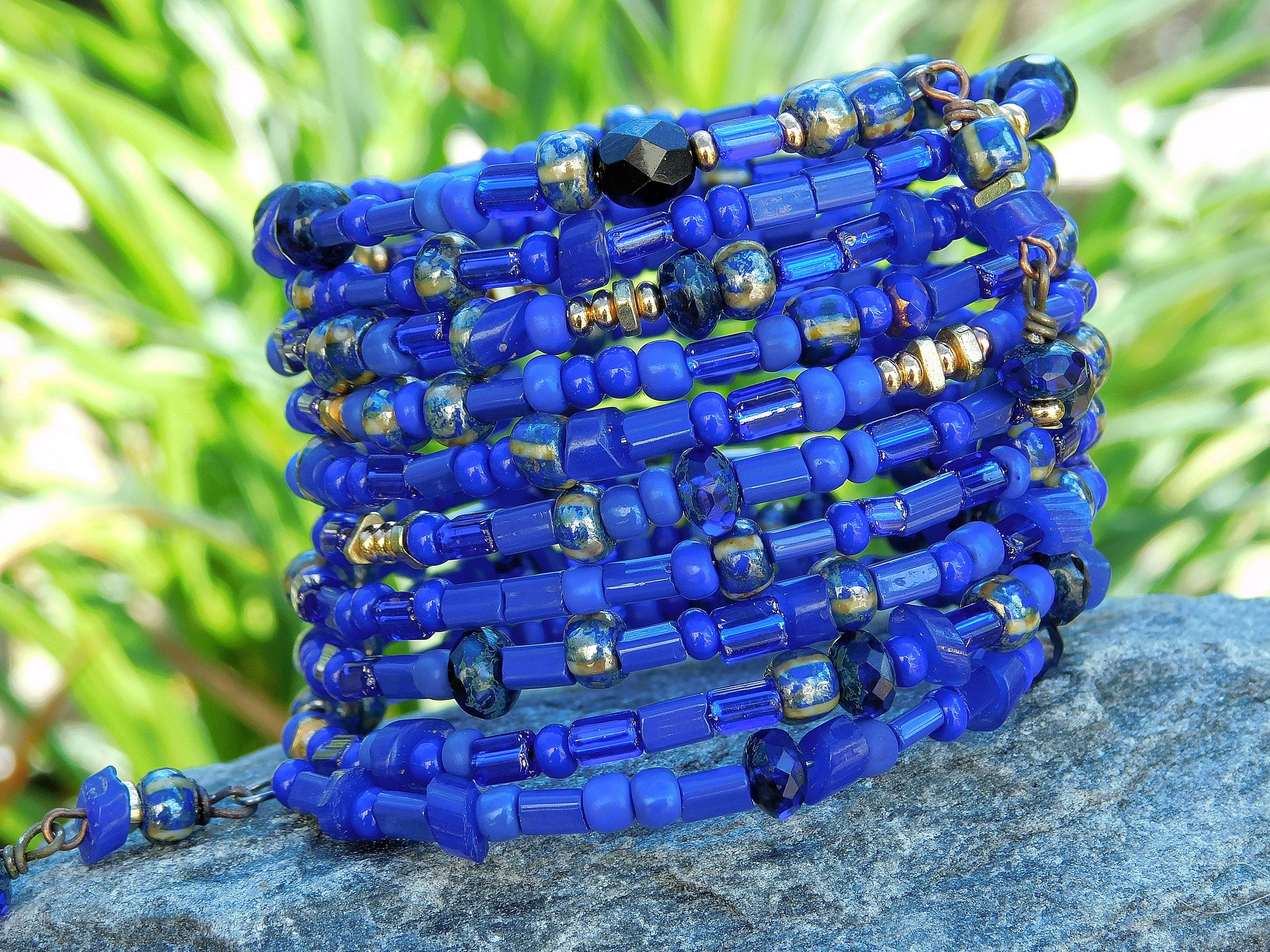 Navy Blue Czech Boho Bangle