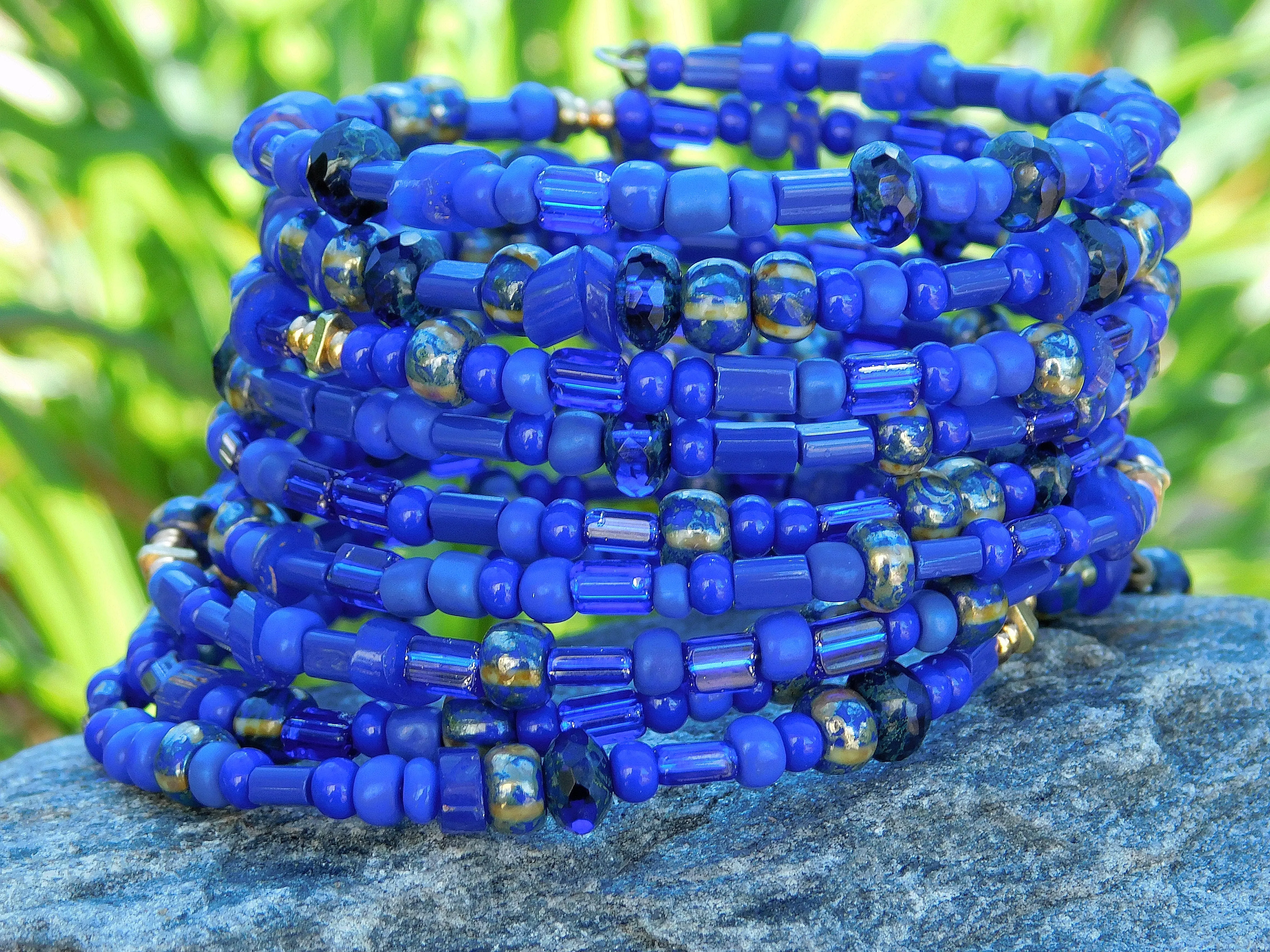 Navy Blue Czech Boho Bangle