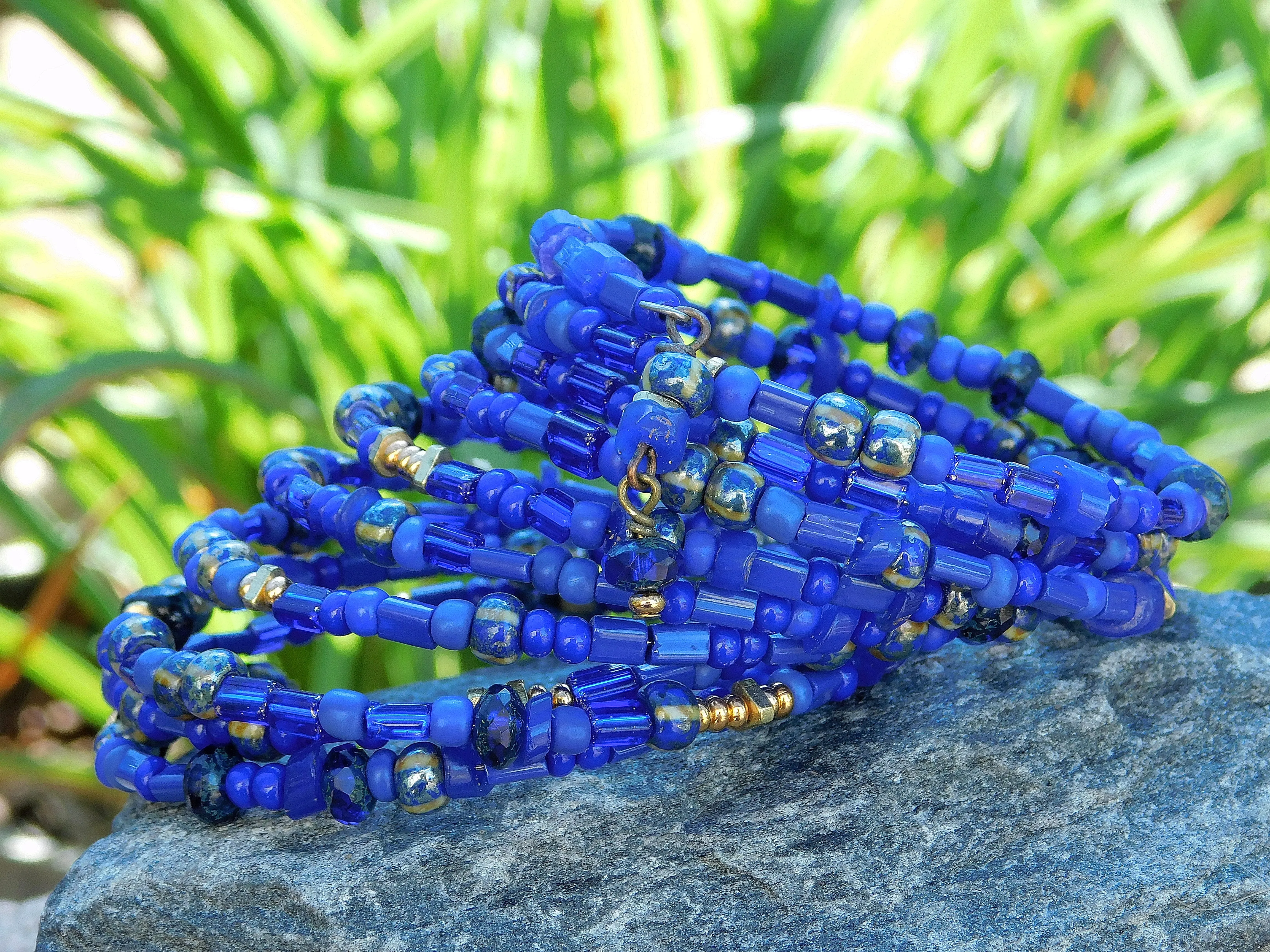 Navy Blue Czech Boho Bangle