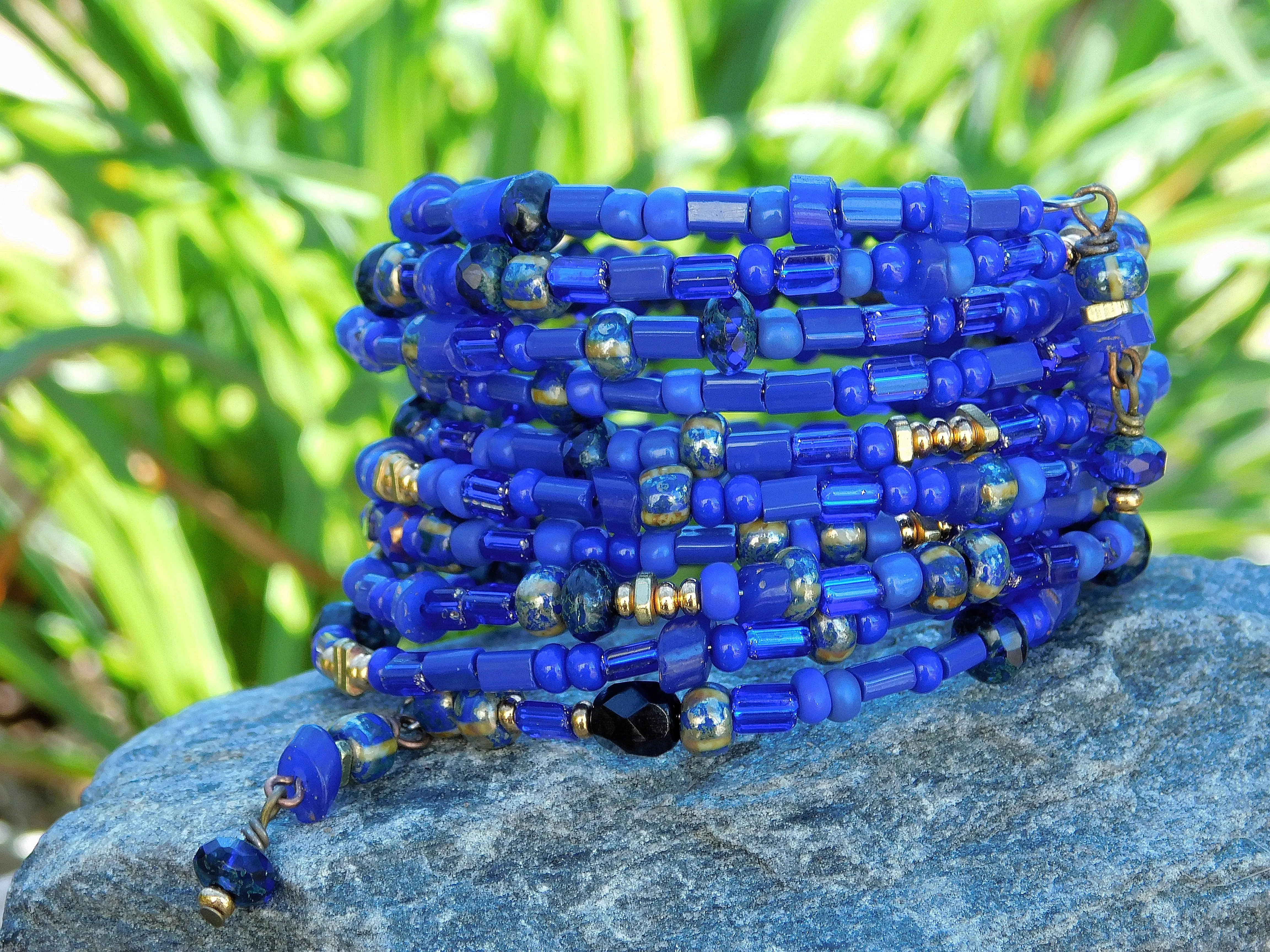 Navy Blue Czech Boho Bangle