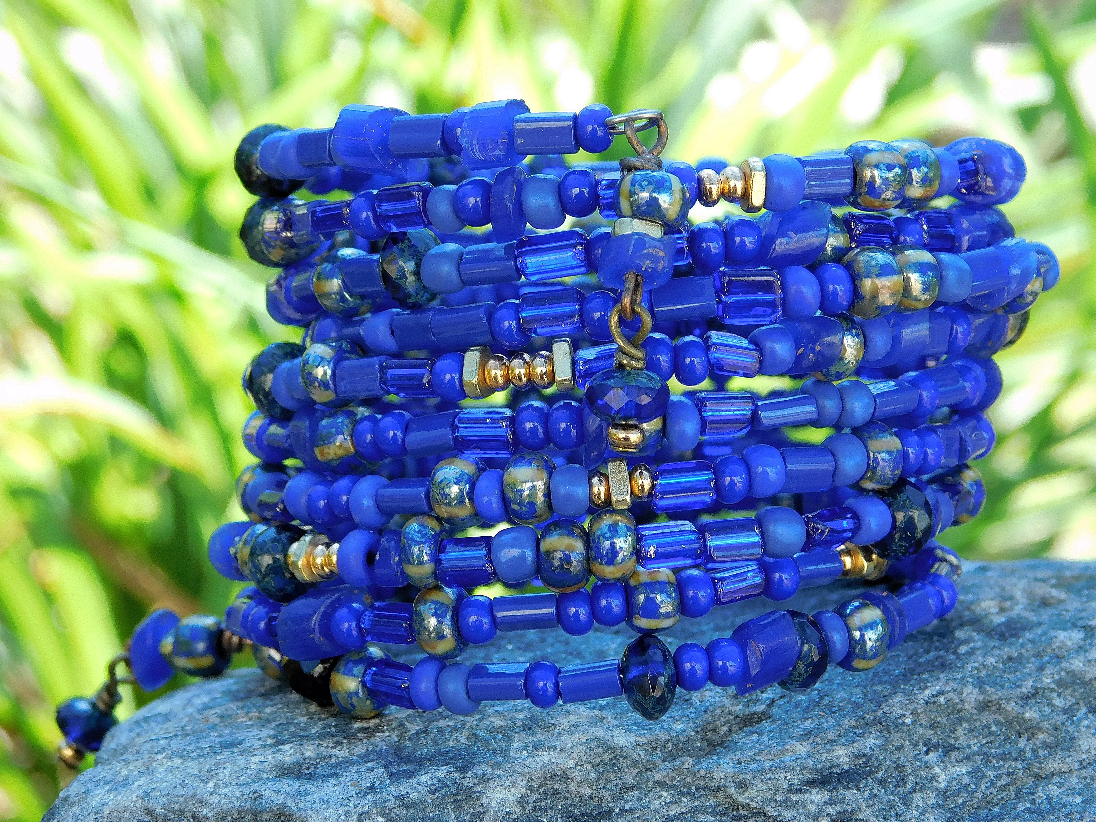 Navy Blue Czech Boho Bangle