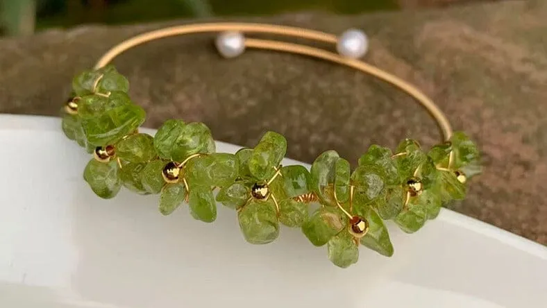 Olivine Crystal Peridot Bangle Bracelet