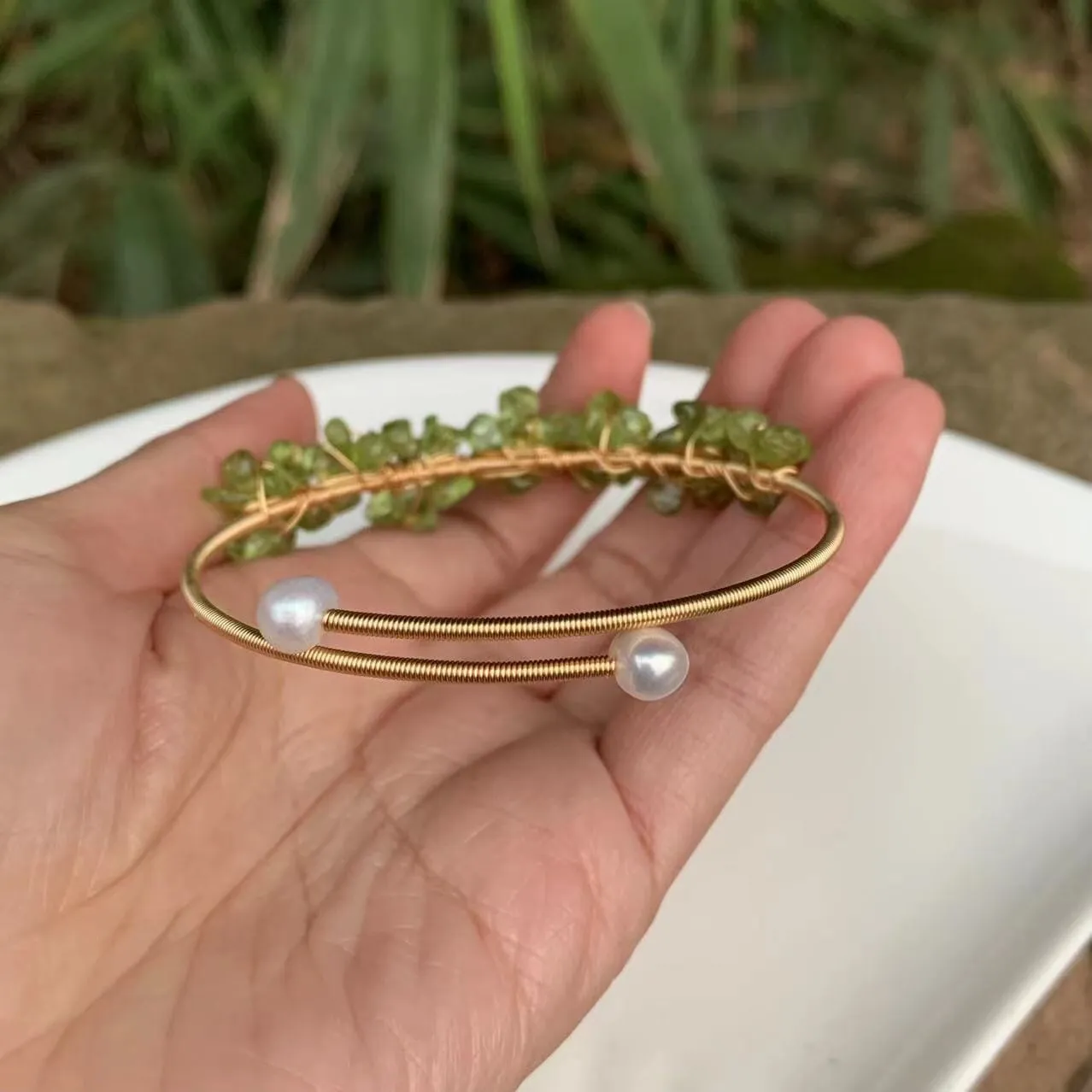 Olivine Crystal Peridot Bangle Bracelet