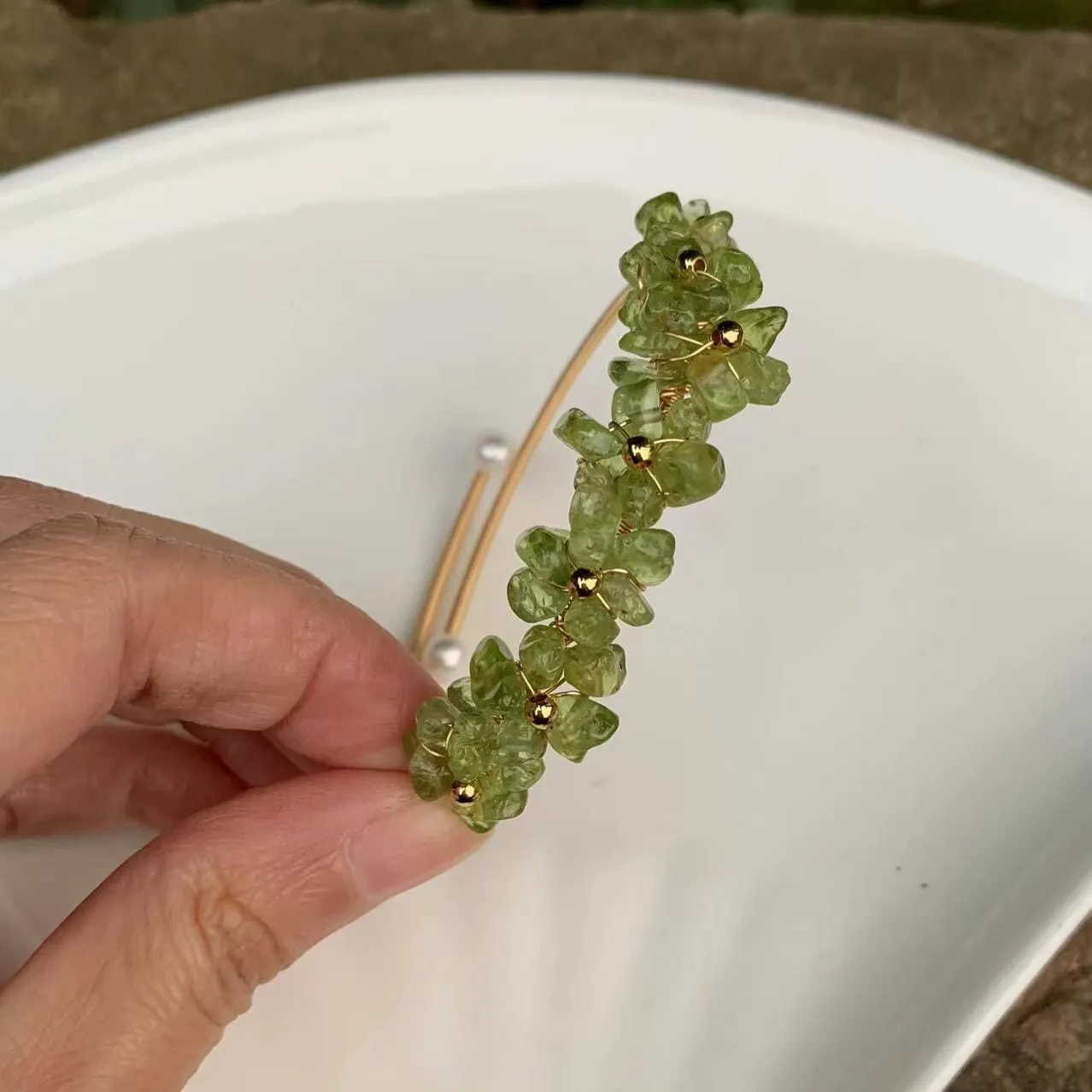 Olivine Crystal Peridot Bangle Bracelet