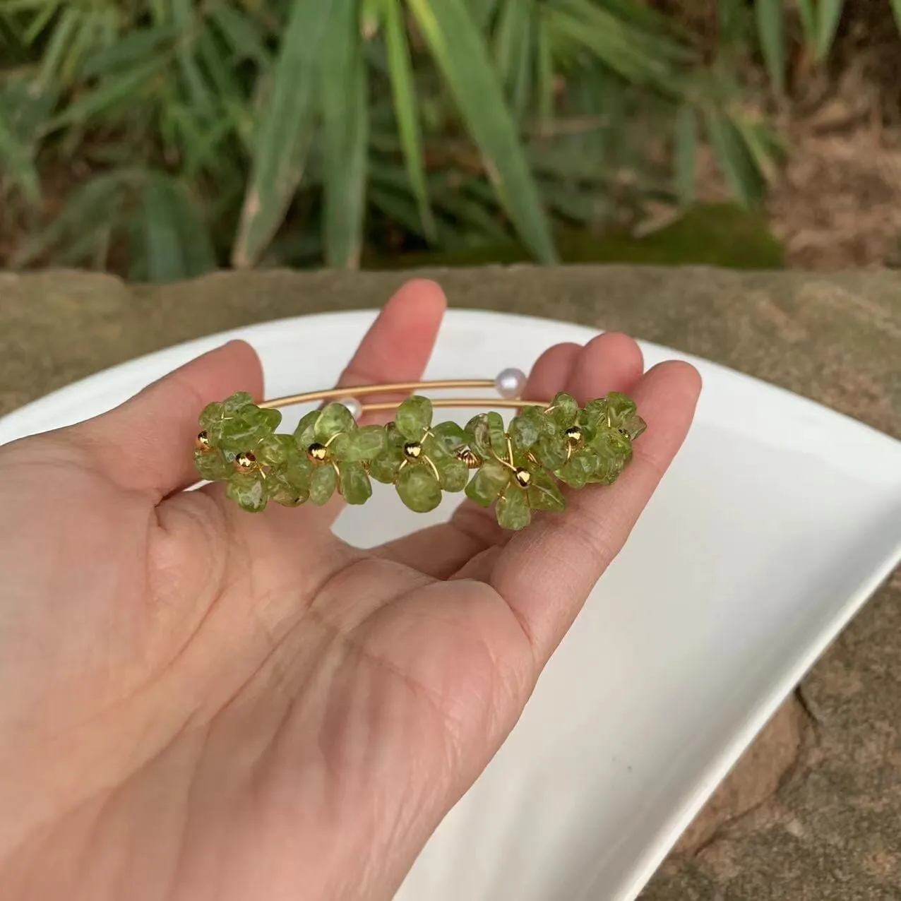 Olivine Crystal Peridot Bangle Bracelet