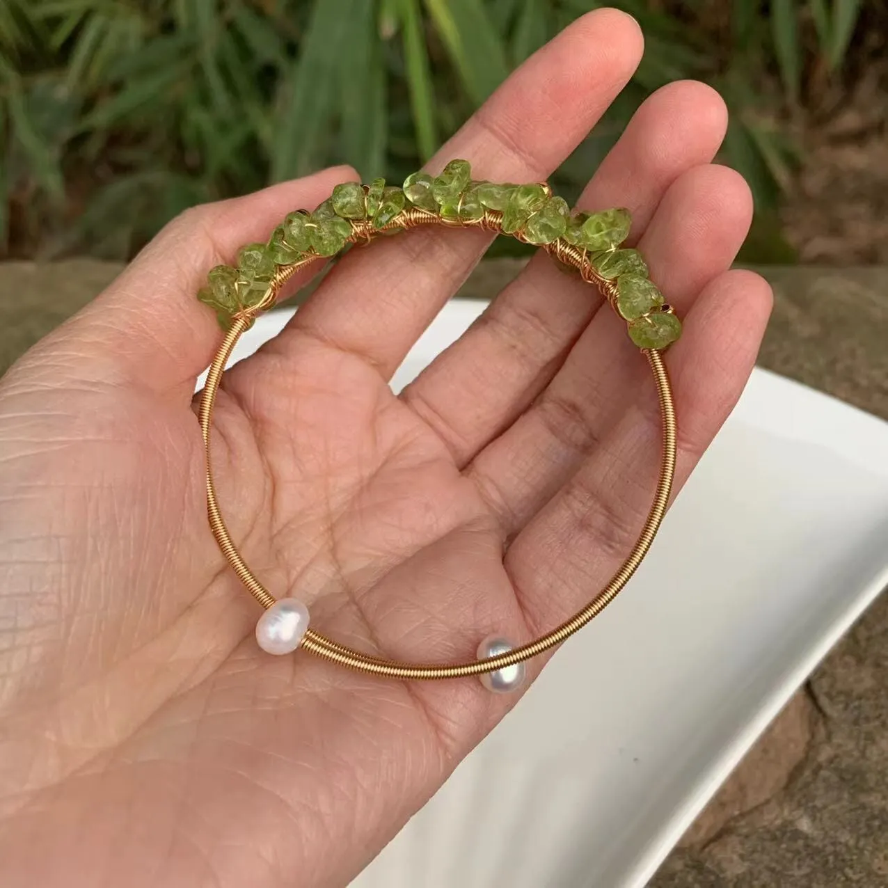 Olivine Crystal Peridot Bangle Bracelet