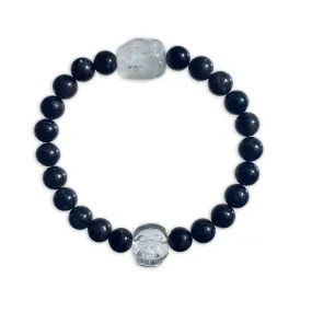 Onyx gemstones and Clear Quartz Skull stretch Bracelet