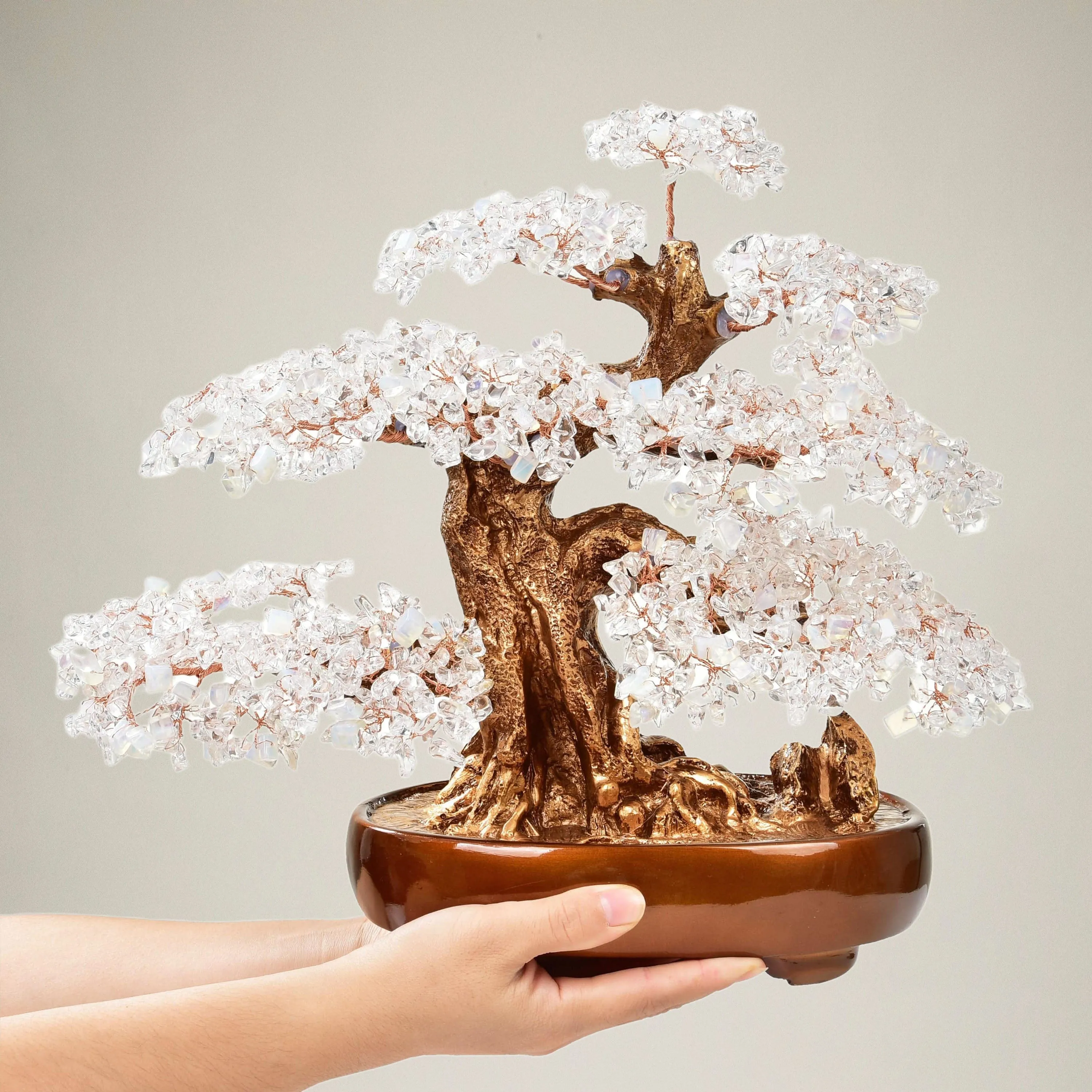 Opalite Moonstone & Quartz Bonsai Tree of Life with 1,251 Natural Gemstones