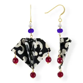 Origami Earrings B&W Manta Rays With Gemstones