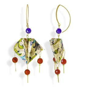 Origami Earrings Multicolor Manta Rays With Gemstones