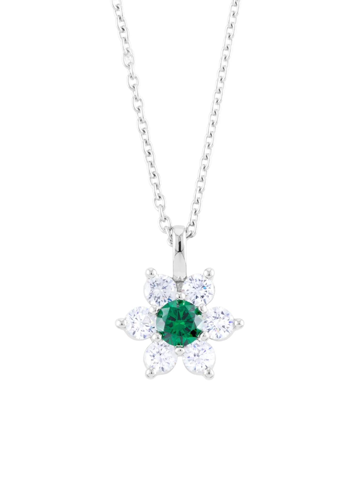 Ornate Jewels Emerald Flower Pendant With Chain In 925 Silver