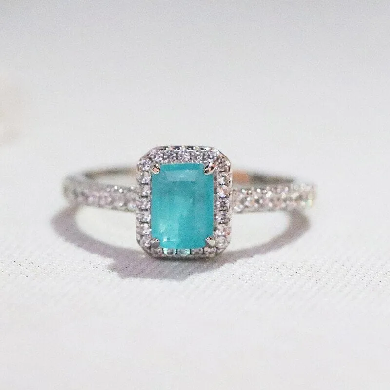 Paraiba Multi Color Gemstones Rectangular Silver Ring