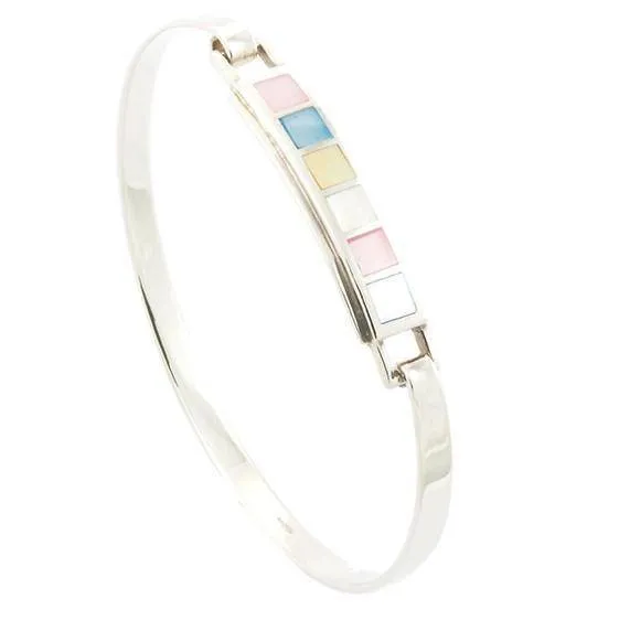 Personalised Sterling Silver Pink Blue Mother of Pearl Bangle