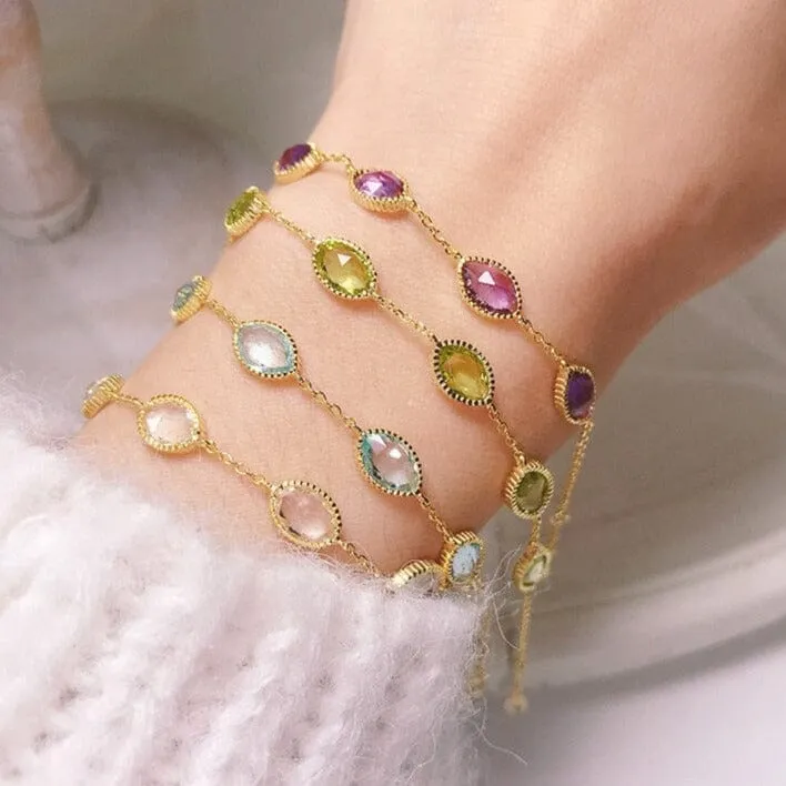 Pretty Natural Gemstones Bracelet - S925 Sterling Silver