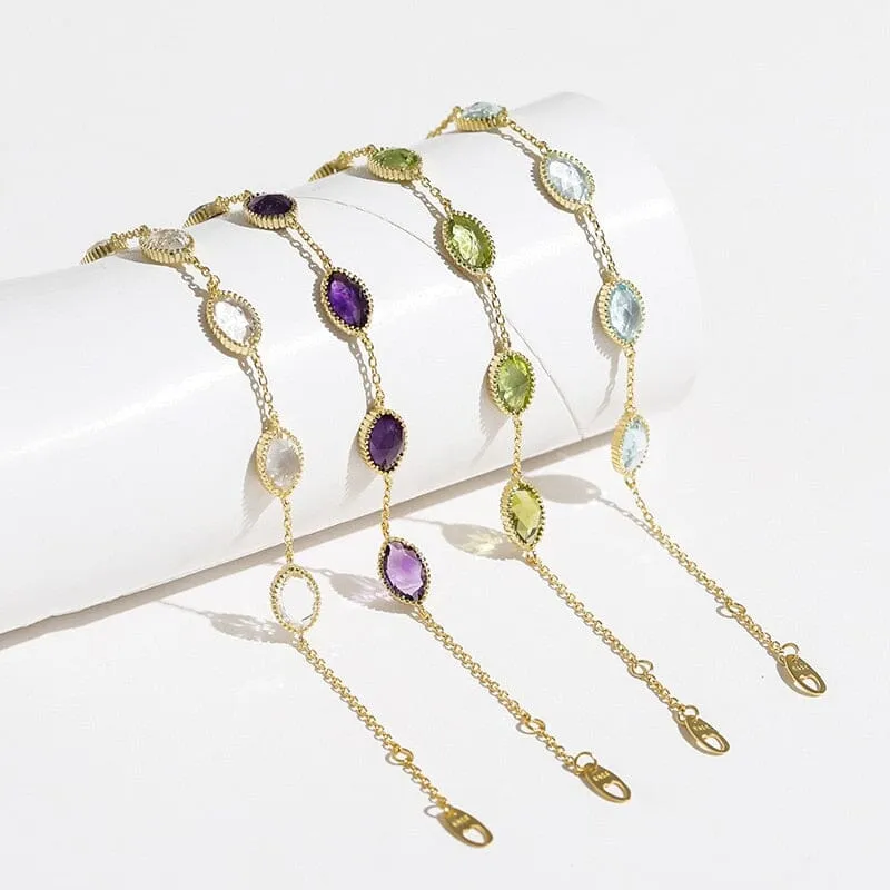 Pretty Natural Gemstones Bracelet - S925 Sterling Silver