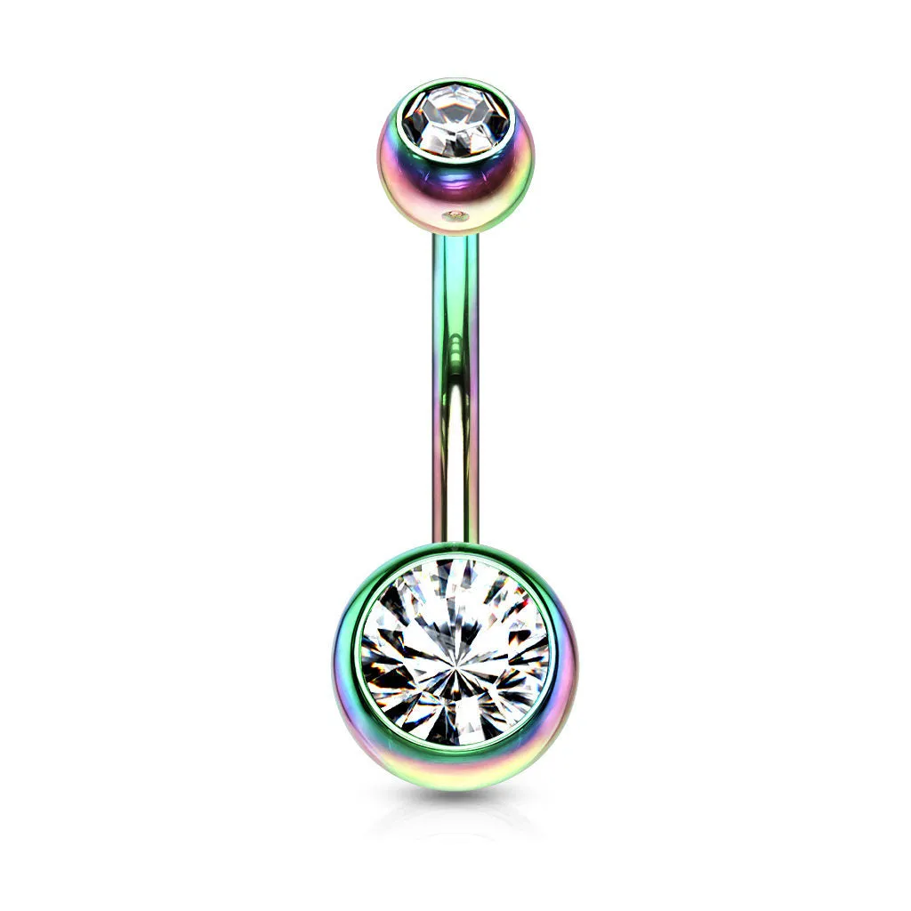 Rainbow Colour Double Gem Belly Ring