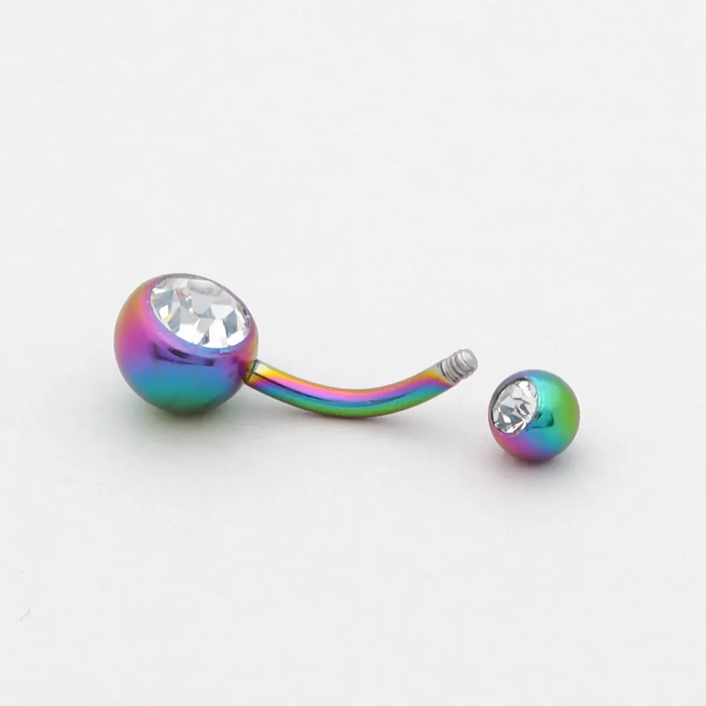 Rainbow Colour Double Gem Belly Ring