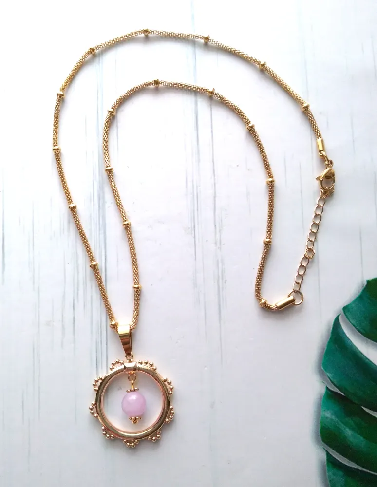 Rondelle with Kunzite Gem Drop Necklace