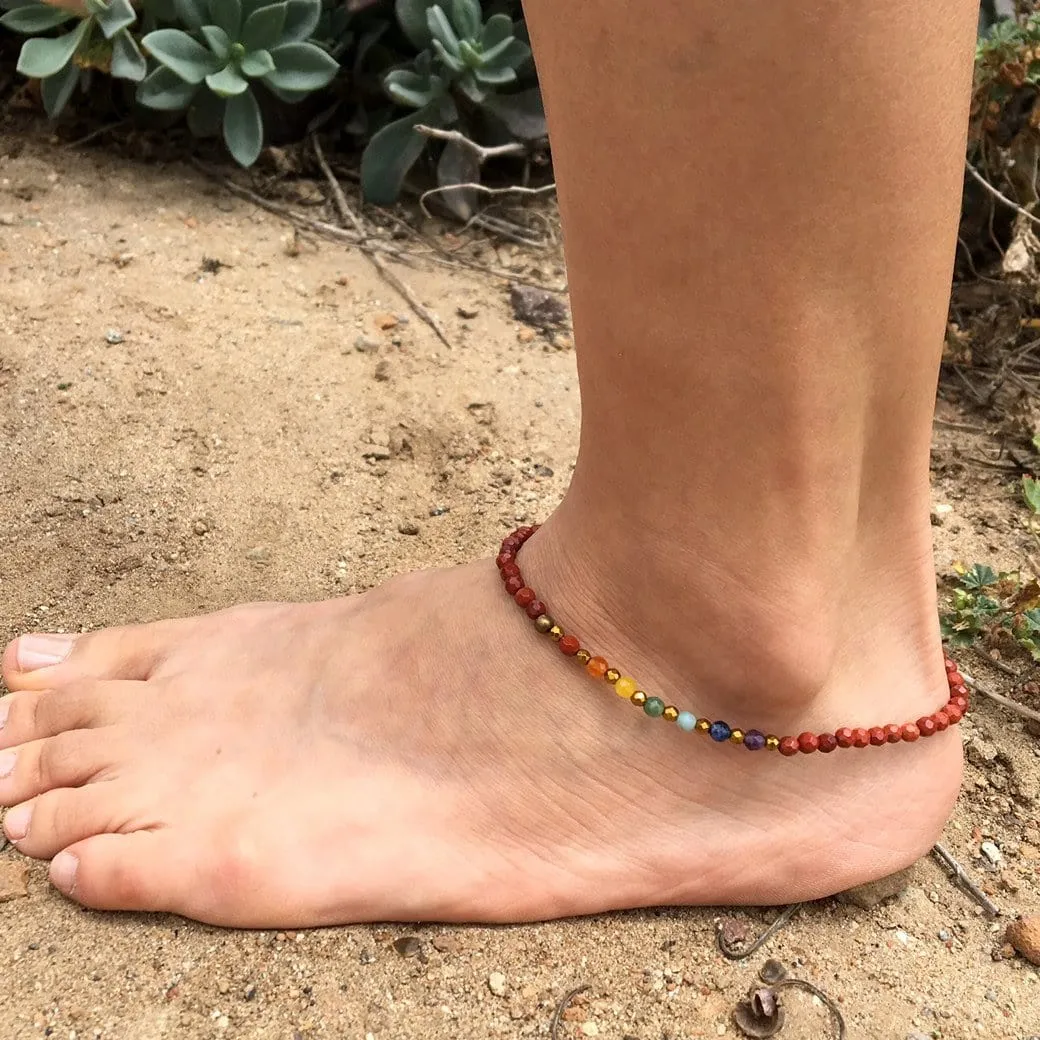 Root Chakra Anklet, Chakra Gemstones and Red Jasper Anklet