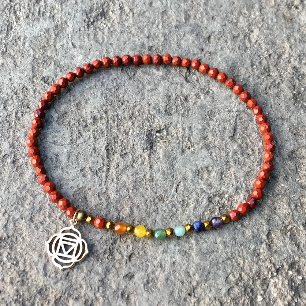 Root Chakra Anklet, Chakra Gemstones and Red Jasper Anklet