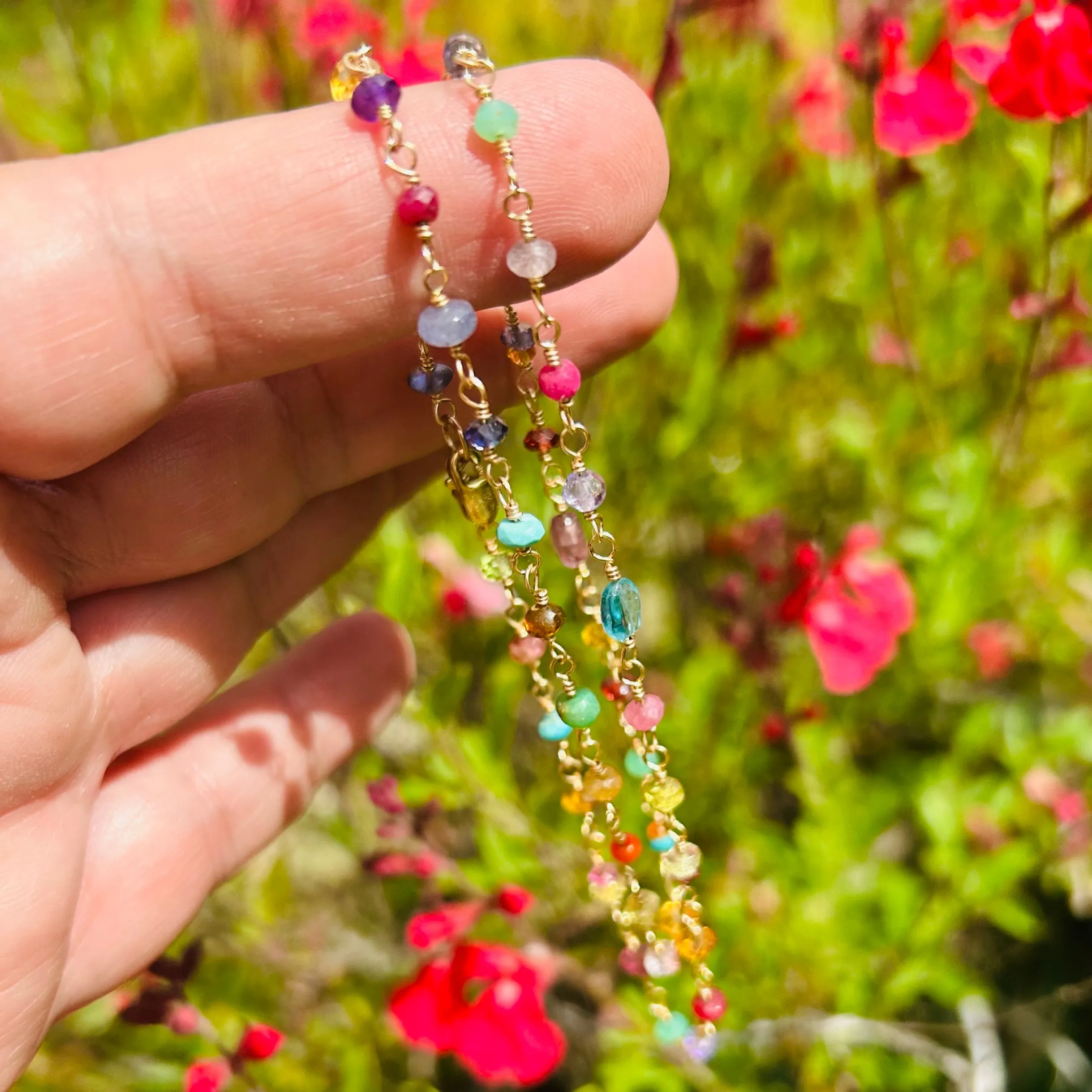 Rosary Necklace Multi Colored Gemstones