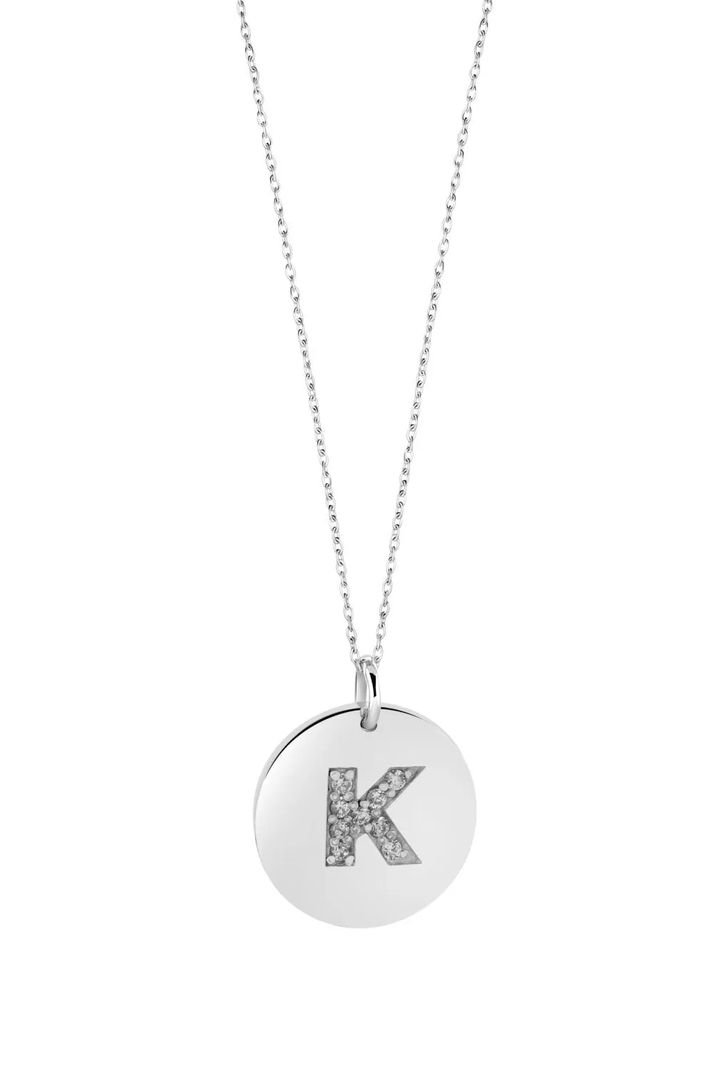 Round Pave Initial Charm  Necklace