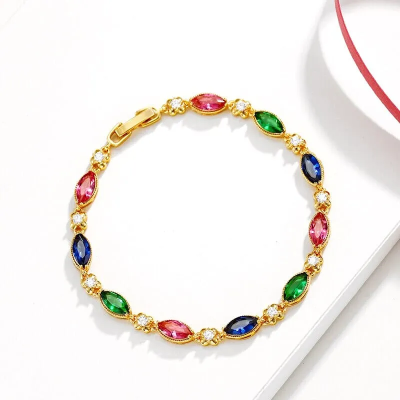 Ruby, Emerald, Diamond and Multicolor Gemstones Gold Plated Bracelets