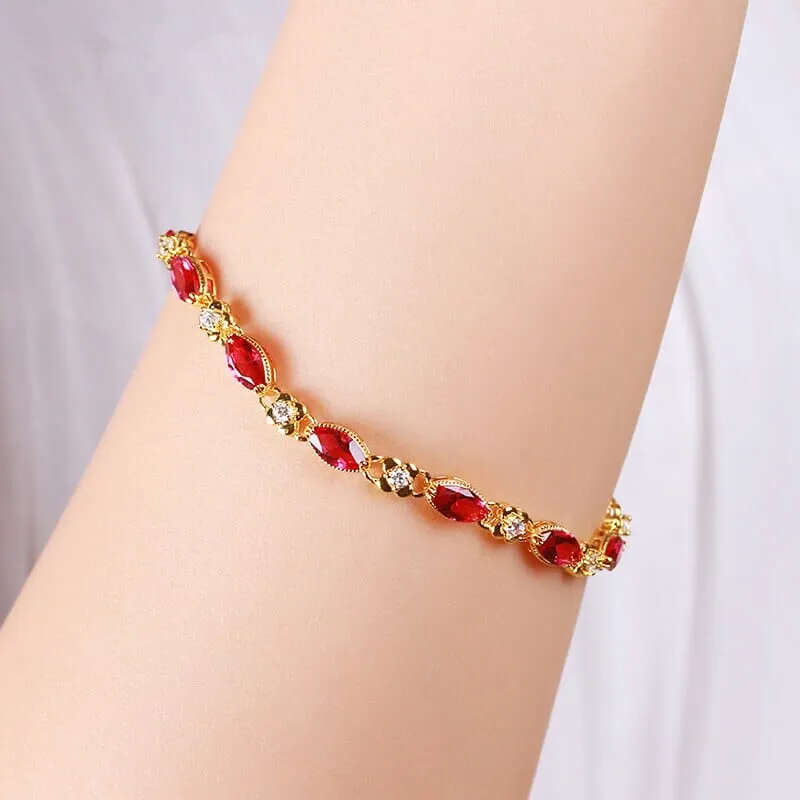 Ruby, Emerald, Diamond and Multicolor Gemstones Gold Plated Bracelets