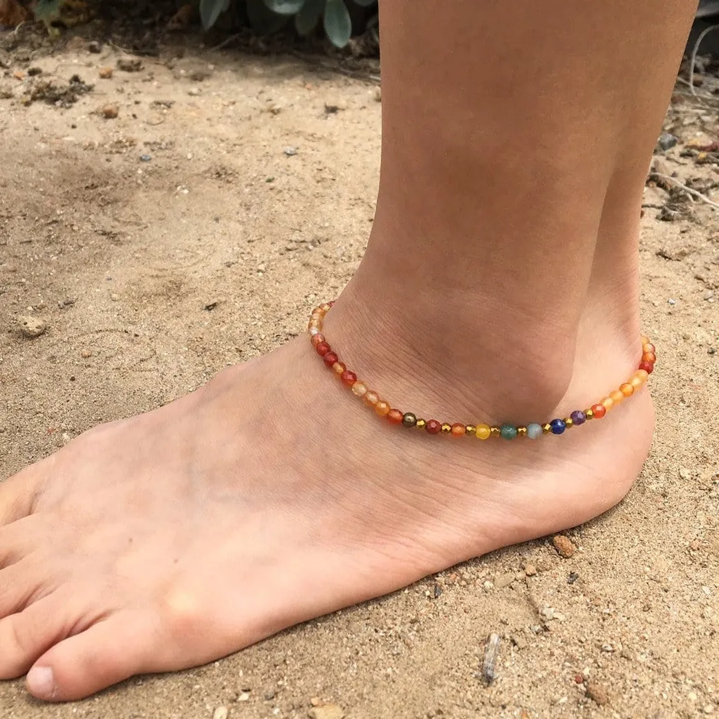 Sacral Chakra Anklet, Chakra Gemstones and Carnelian Anklet