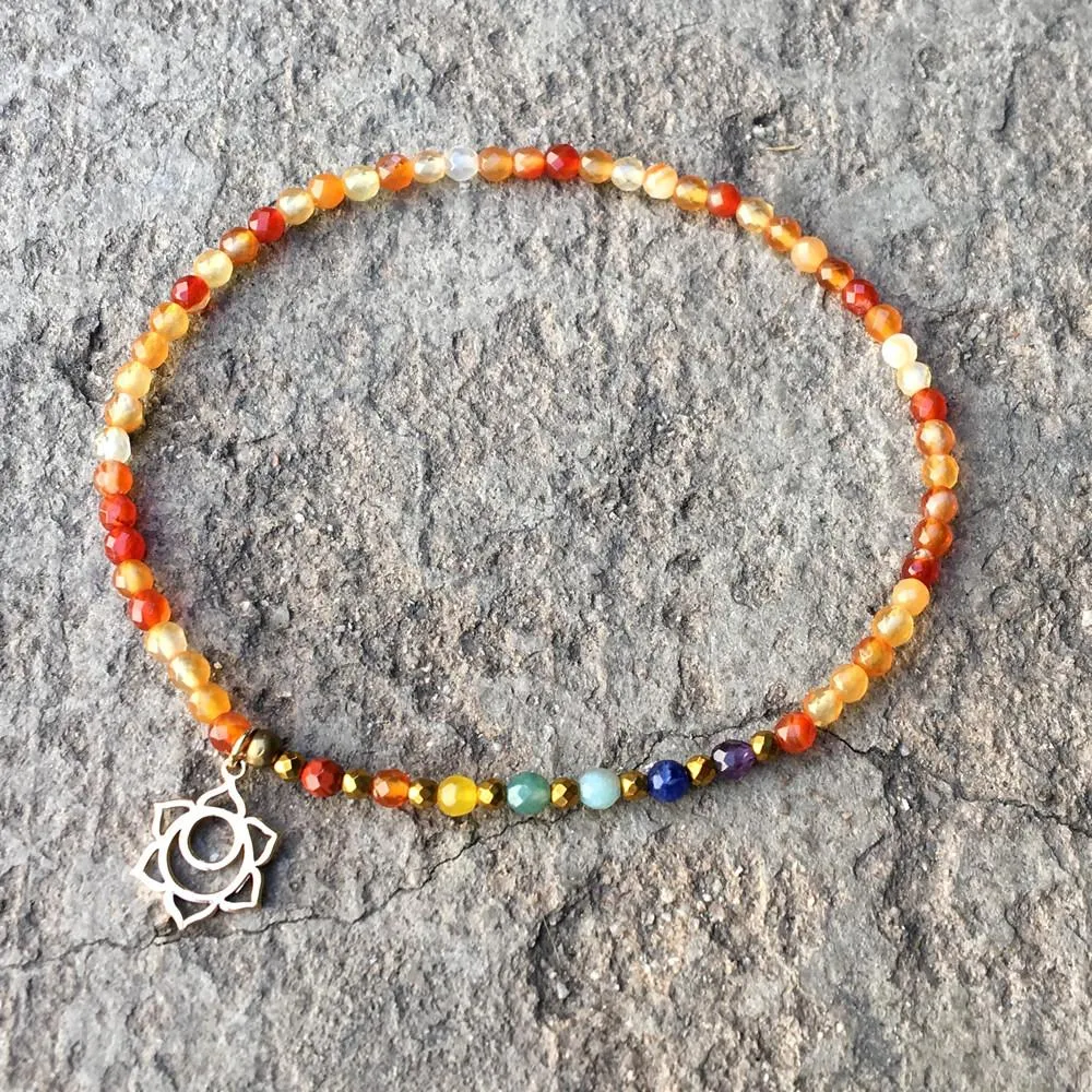 Sacral Chakra Anklet, Chakra Gemstones and Carnelian Anklet