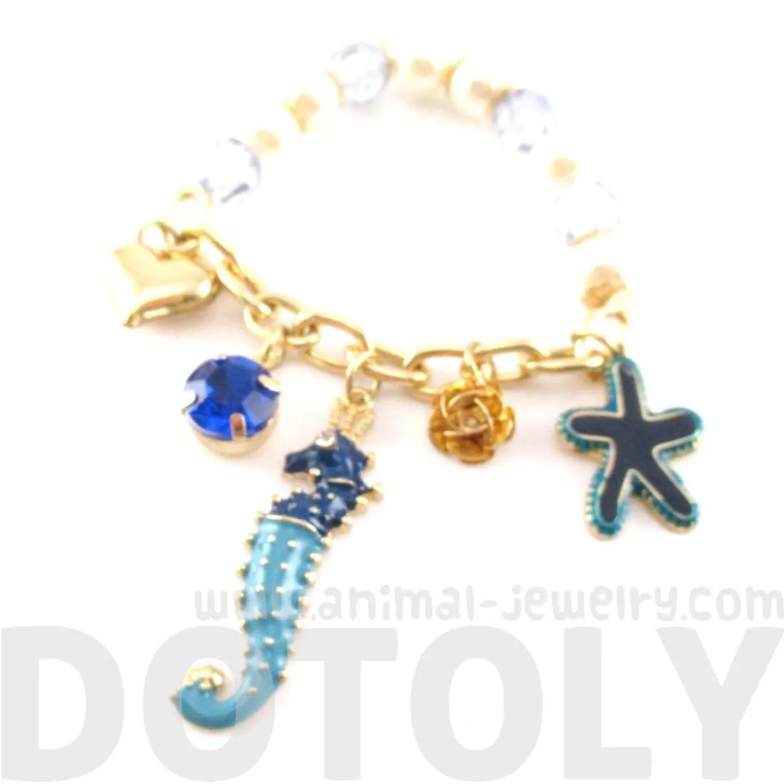 Seahorse Starfish Hearts Gemstones Jewels of the Sea Charm Bracelet | DOTOLY