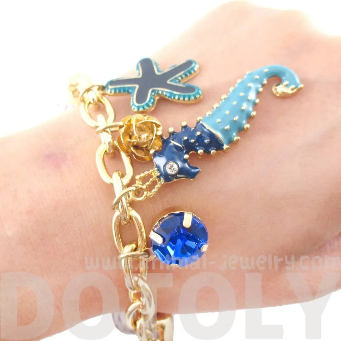 Seahorse Starfish Hearts Gemstones Jewels of the Sea Charm Bracelet | DOTOLY