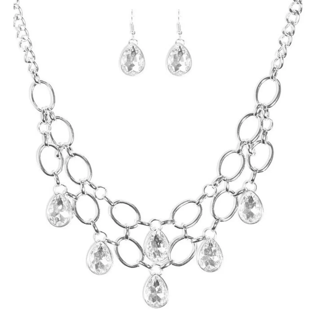 Show-Stopping Shimmer White Gem Statement Necklace