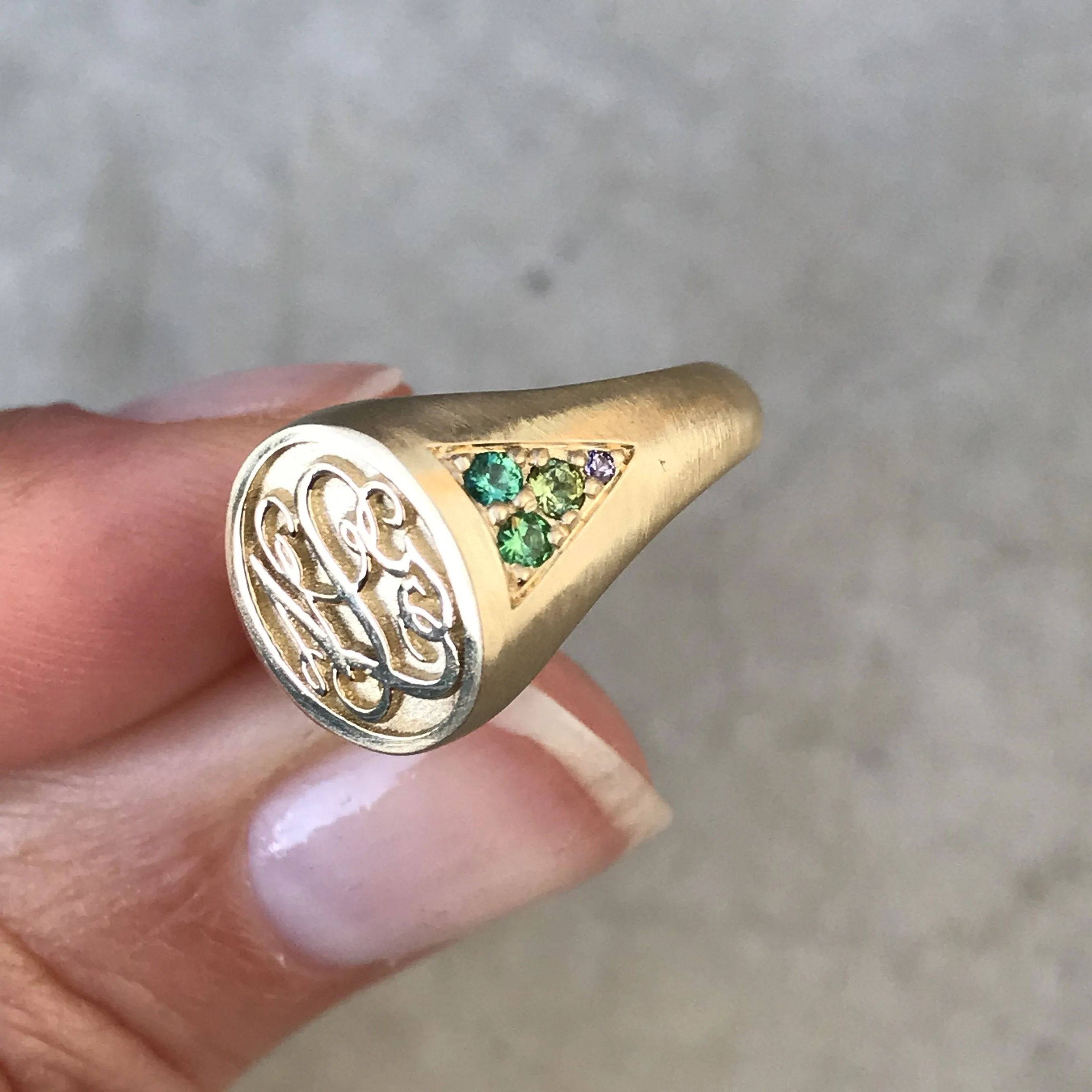 Signet Stones Monogram Ring with Gemstones