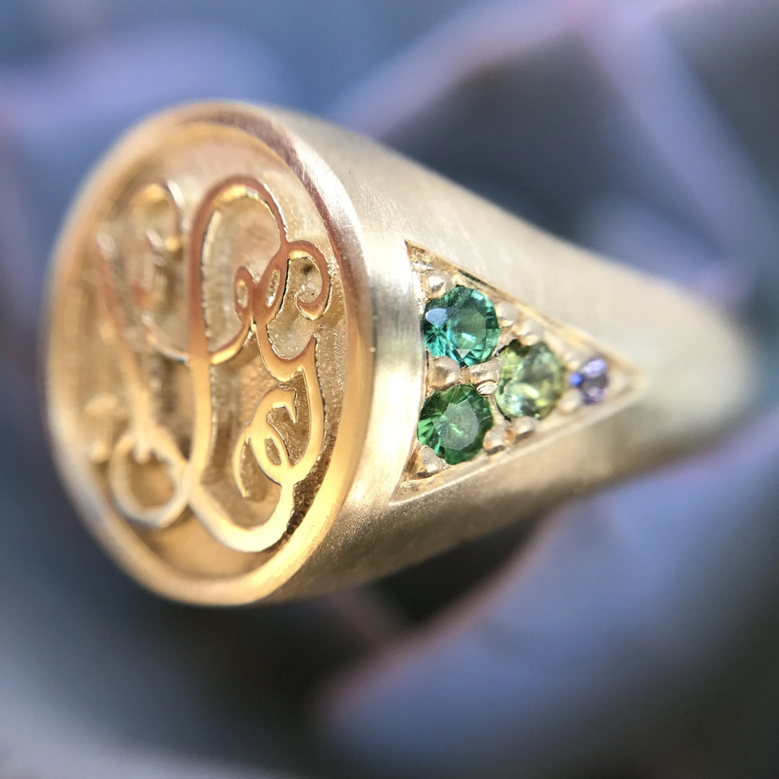 Signet Stones Monogram Ring with Gemstones