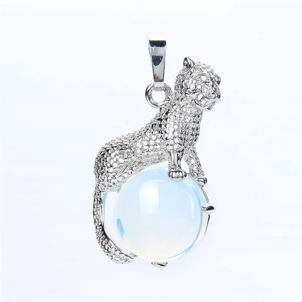 Silver Leopard Gem Pendant