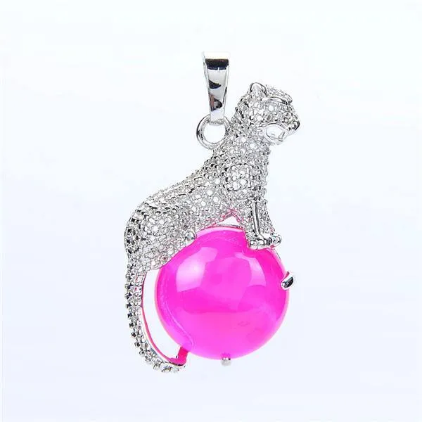 Silver Leopard Gem Pendant