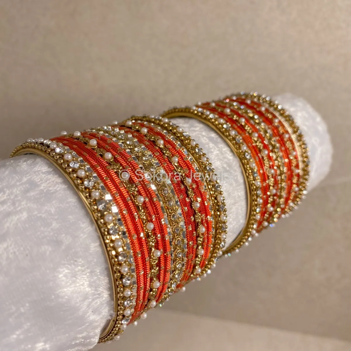 Small Orange Glitter Bangle set