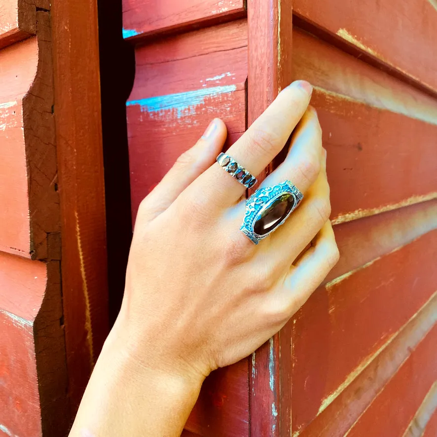 Smoky Quartz Ring with Five Oval Gemstones- Eternity