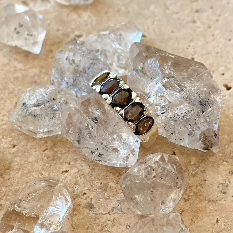 Smoky Quartz Ring with Five Oval Gemstones- Eternity