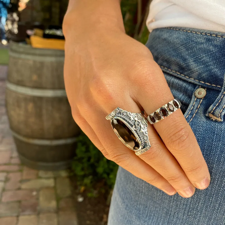 Smoky Quartz Ring with Five Oval Gemstones- Eternity