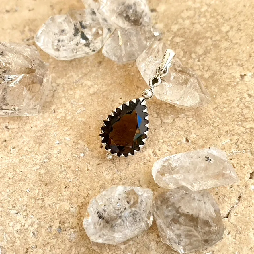 Smoky Quartz Teardrop Gem Pendant - Rana