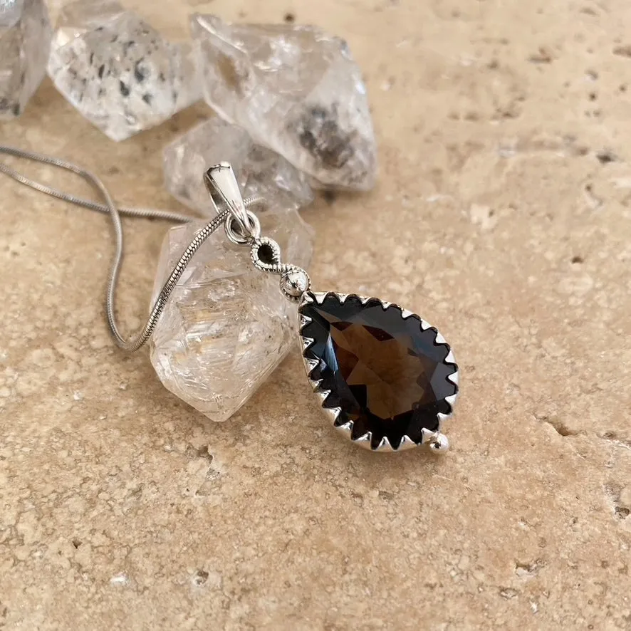 Smoky Quartz Teardrop Gem Pendant - Rana