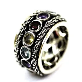 Spinner Ring for woman / Spinning ring silver gold  / gemstones Amethyst, garnet, citrine, blue topaz