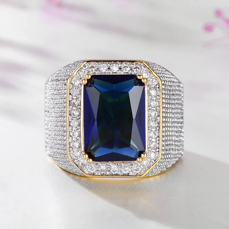 Square Cut Sapphire Gem Gold Ring