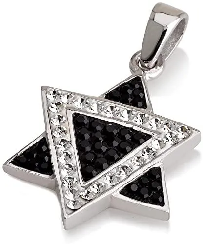 Star of David Pendant Black White Gemstones   Sterling Silver Necklace