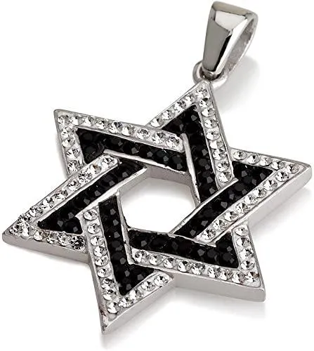 Star of David Pendant Black&White Gemstones   Sterling Silver Necklace #5