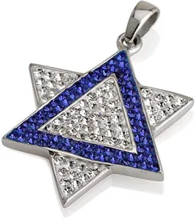 Star of David Pendant Blue&White Gemstones   Sterling Silver Necklace #6