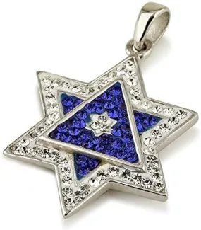 Star of David Pendant Blue&White Gemstones   Sterling Silver Necklace #7